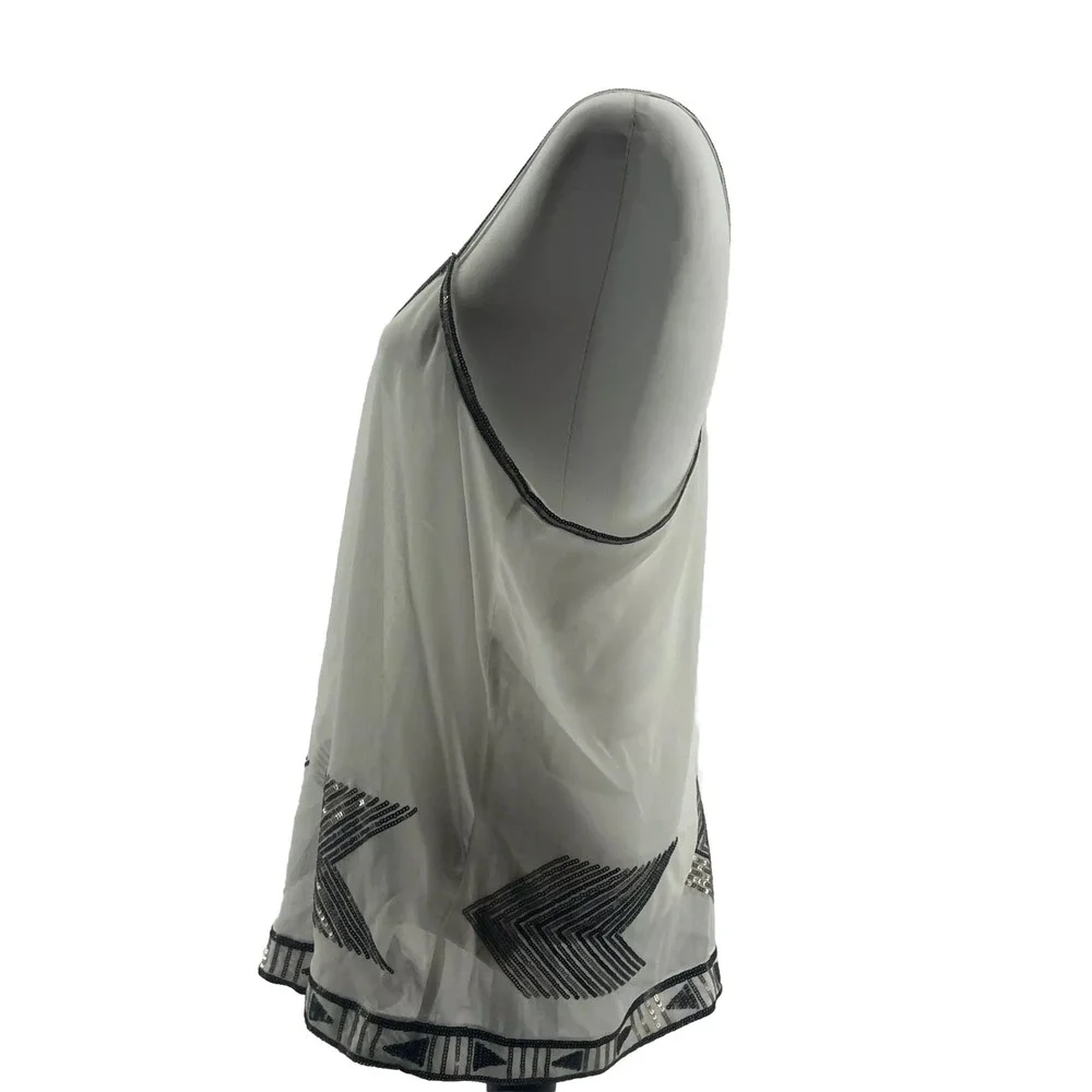 Sequin Sheer Top Women's Large White Babydoll Western‎ Boho Artsy Party Event - Picture 3 of 8